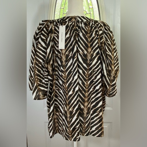 Calvin Klein Animal Print Crew Neck Short Puff Sleeve Blouse Size 3X - Picture 5 of 10